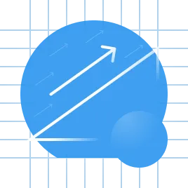A blue circle on a faintly visible grid. There is a hint of a slope in white, with a prominent white arrow hovering over it, pointing up diagonally.