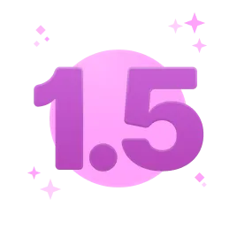 The number 1.5 on a pink circular background surrounded by sparkles